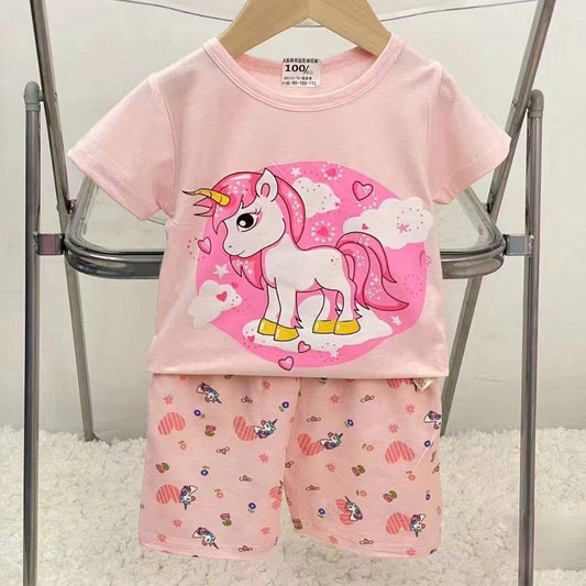 Pijama de Verano para Bebés y Niñas Short/Polera 1-2-3 años Rosa Unicornio