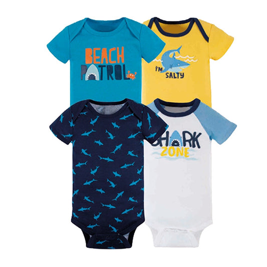 Bodys Manga Corta Bebé Niño Pack de 4 Diseño Shark