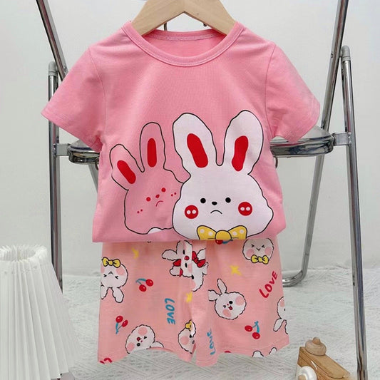 Pijama de Verano para Bebés y Niñas Short/Polera 1-2-3 años Rosa Conejitas