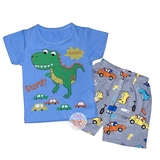 Pijama de Verano para Bebés y Niños Short/Polera 1-2-3 años Azul Dino