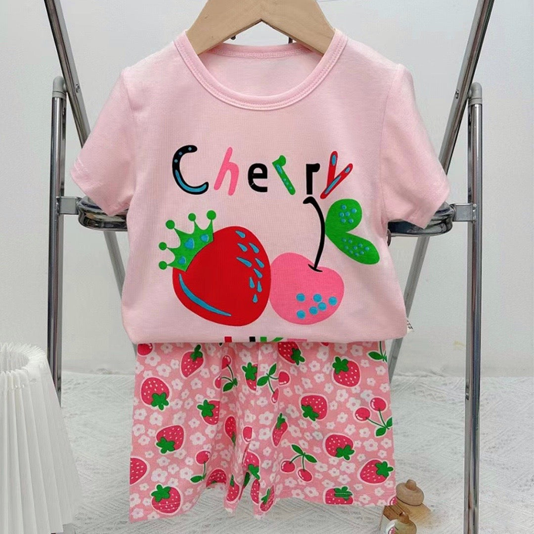 Pijama de Verano para Bebés y Niñas Short/Polera 1-2-3 años Rosa Cherry