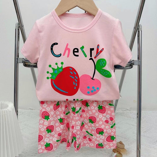 Pijama de Verano para Bebés y Niñas Short/Polera 1-2-3 años Rosa Cherry