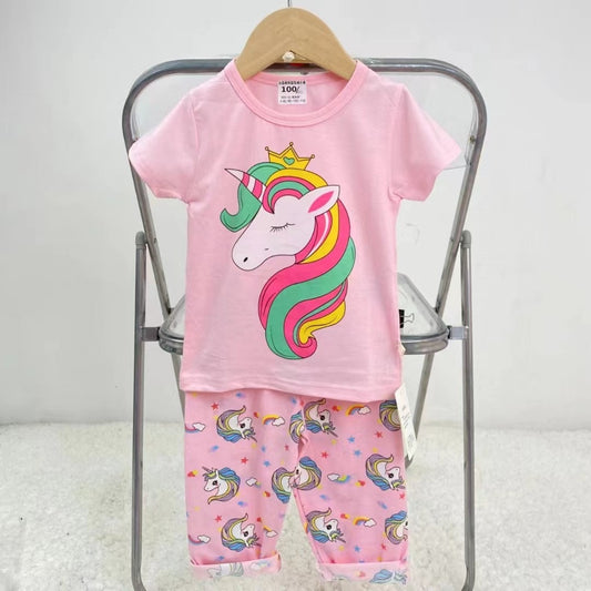 Pijama de Verano para Bebés y Niñas Pantalón/Polera 1-2-3 años Rosado Unicornio