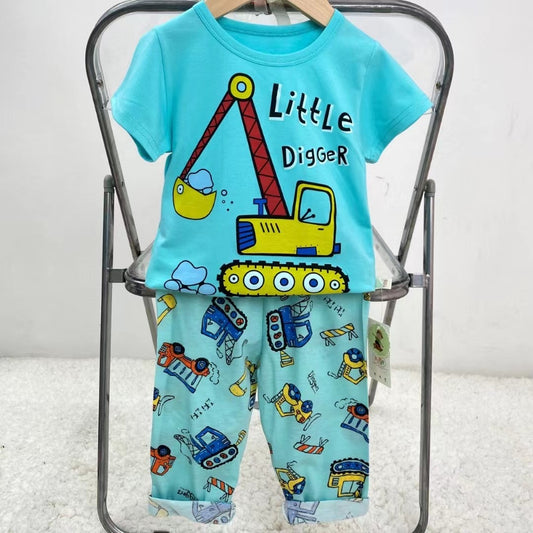 Pijama de Verano para Niños Pantalón/Polera 4-5-6 años Celeste Tractor