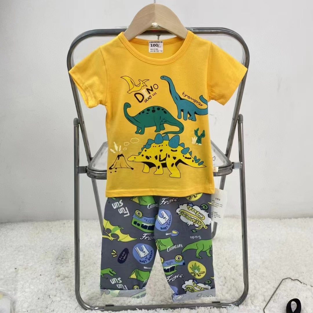 Pijama de Verano para Bebés y Niños Pantalón/Polera 1-2-3 años Amarillo Dinos