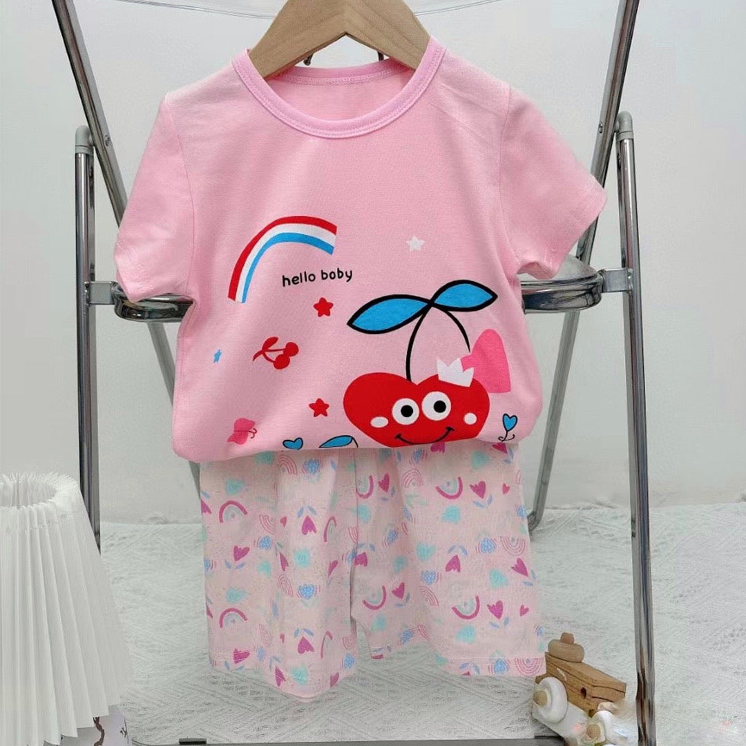 Pijama de Verano para Bebés y Niñas Short/Polera 1-2-3 años Rosa Corazón