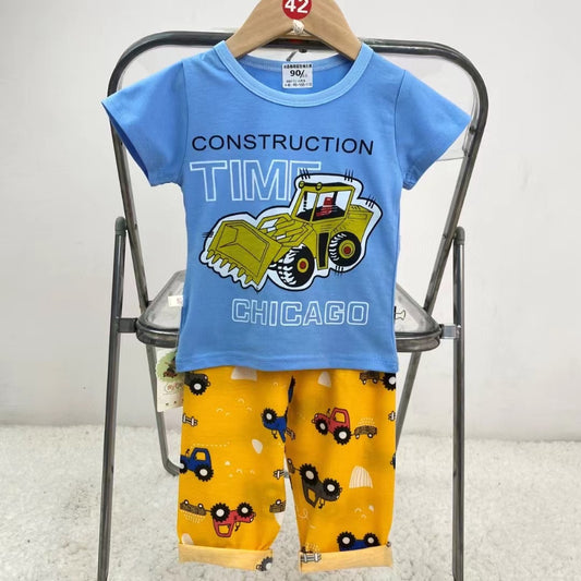 Pijama de Verano para Bebés y Niños Pantalón/Polera 1-2-3 años Celeste Tractor