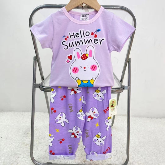 Pijama de Verano para Bebés y Niñas Pantalón/Polera 1-2-3 años Lila Conejita