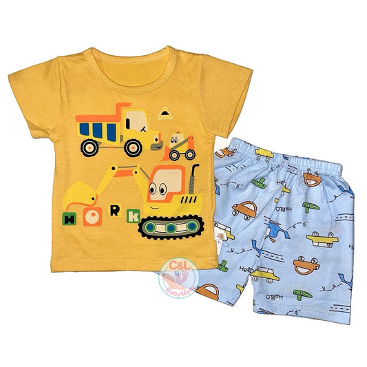 Pijama de Verano para Bebés y Niños Short/Polera 1-2-3 años Amarillo Camión