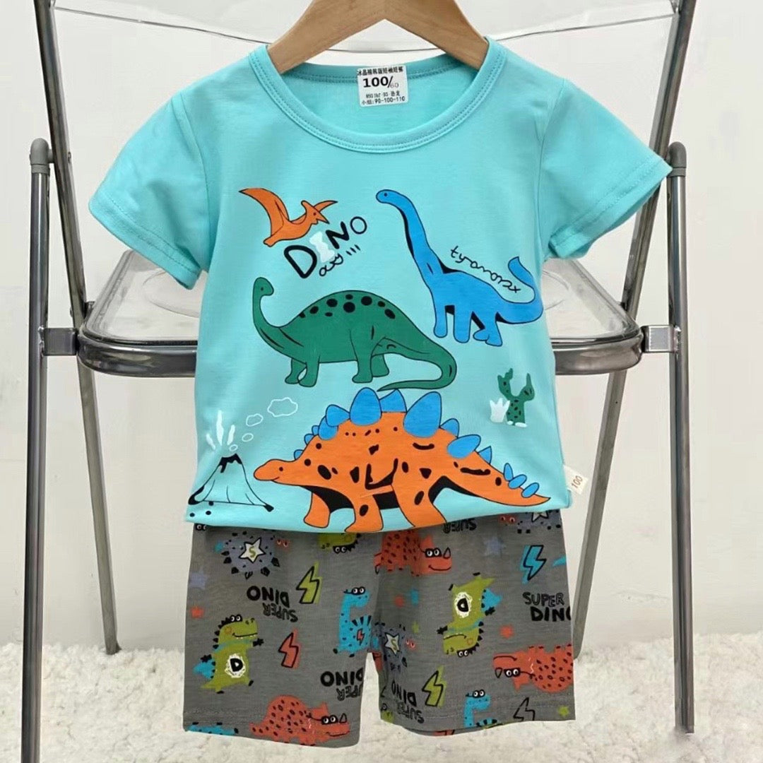 Pijama de Verano para Bebés y Niños Short/Polera 1-2-3 años Celeste Dinos