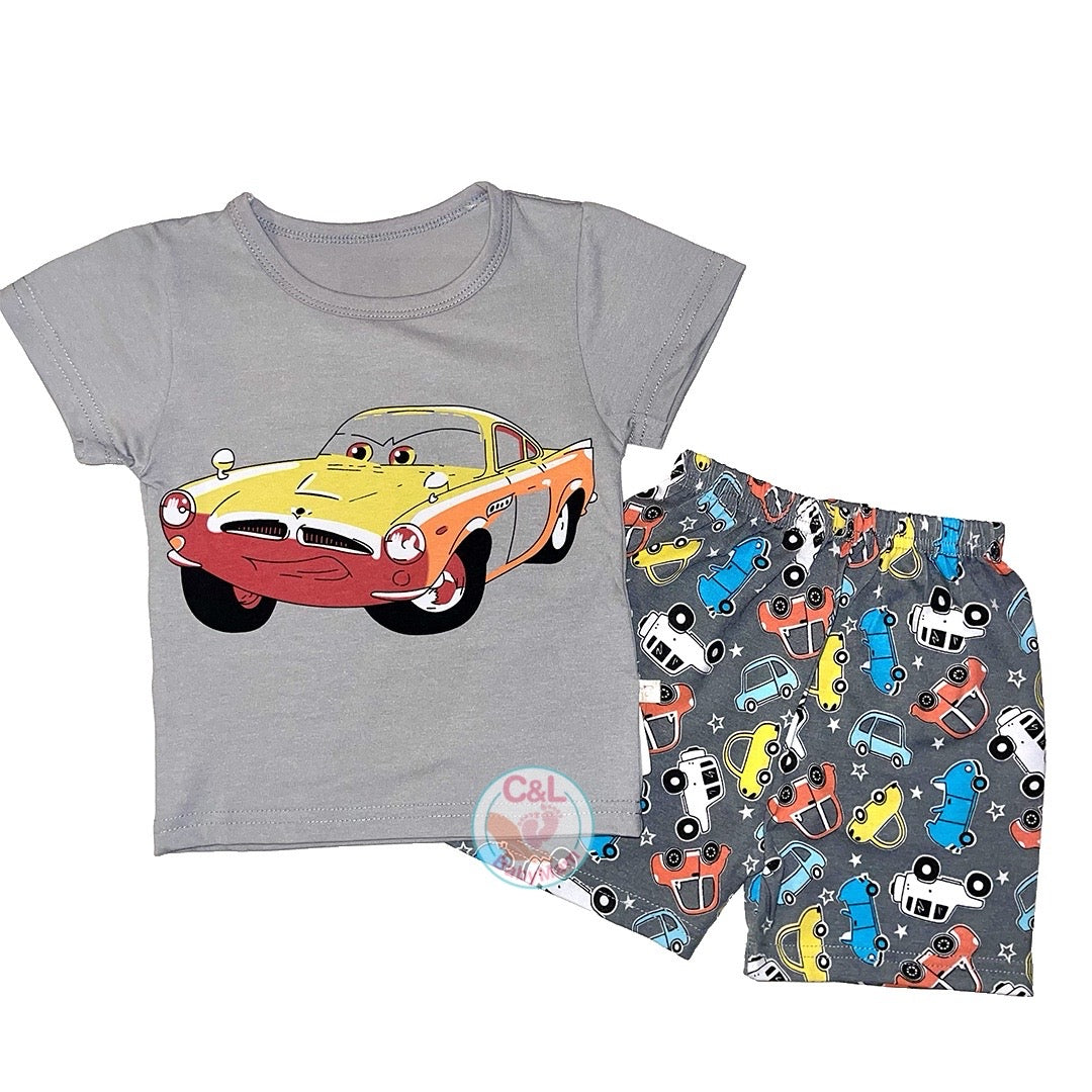 Pijama de Verano para Bebés y Niños Short/Polera 1-2-3 años Gris Car