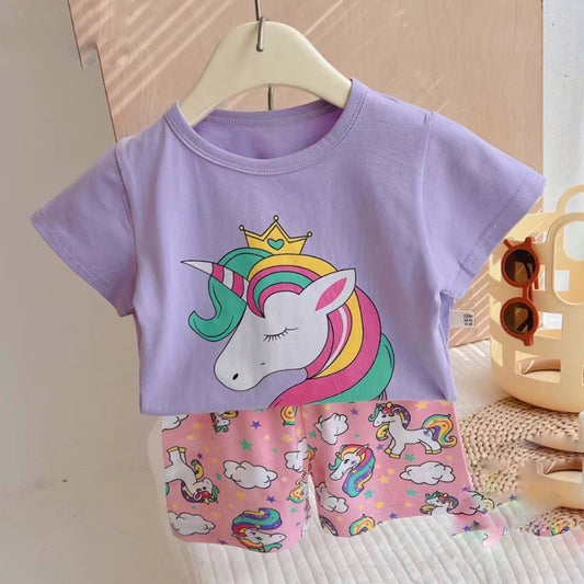 Pijama de Verano para Niñas Short/Polera 4-5-6 años Lila Unicornio