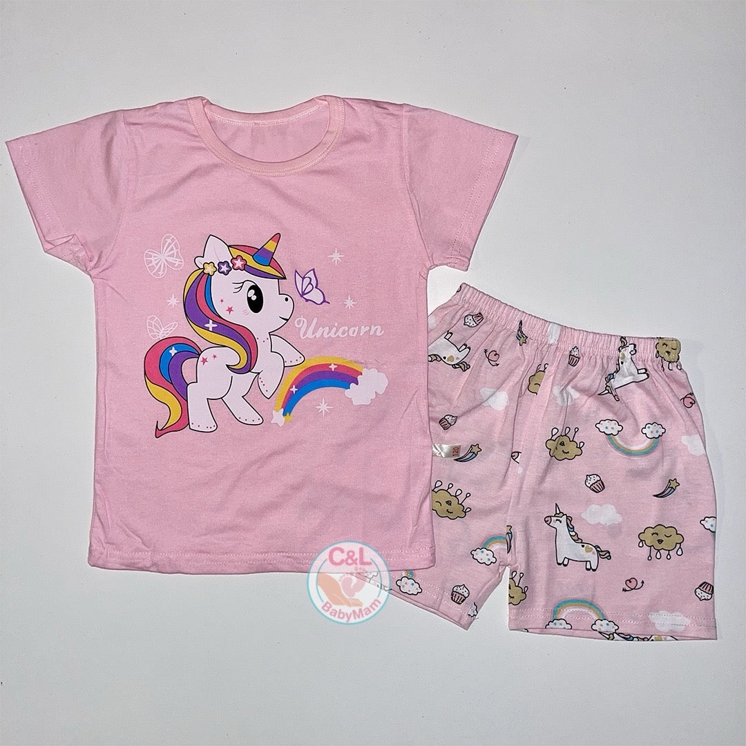 Pijama de Verano para Niñas Short/Polera 4-5-6 años Unicorn Arcoiris