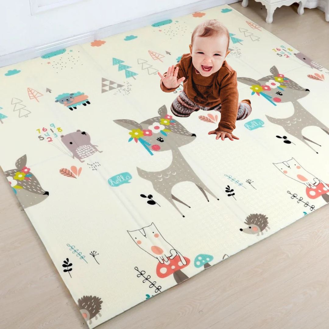 Alfombra Antigolpes Niños Bébes Plegable con Bolso 180x200cm - Ciervo/Panda