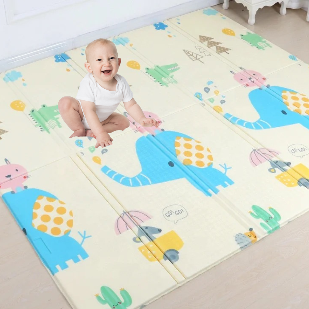 Alfombra Antigolpes Niños Bébes Plegable con Bolso 180x200cm - Elefante/Zoologico