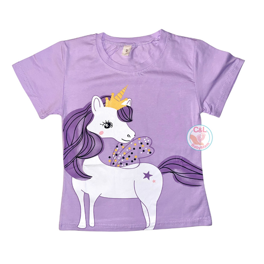 Polera Verano Algodón para Niñas Talla 2 a 8 años - Unicornio Lila