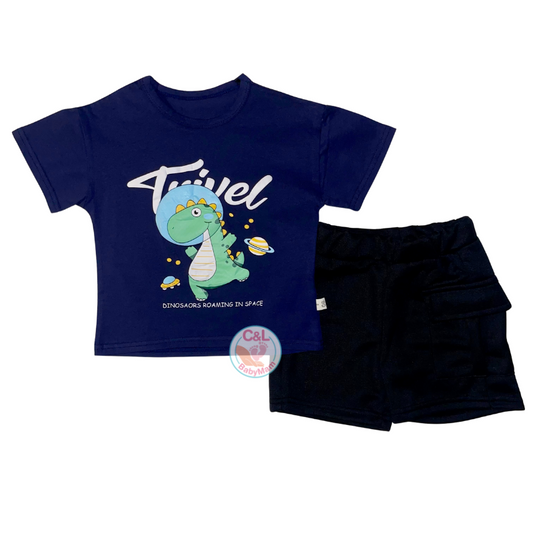 Conjuntos de 2 piezas Verano para Niños Short/Polera Dino Azul Oscuro