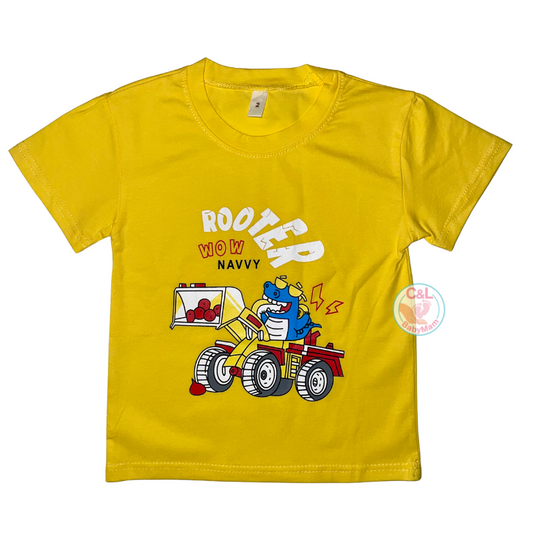 Polera Verano Algodón para Niños Talla 2 a 8 años - DinoJeep Amarillo