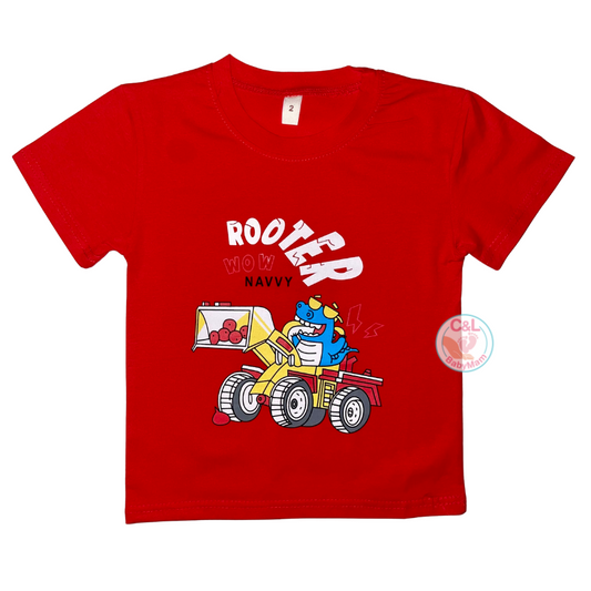 Polera Verano Algodón para Niños Talla 2 a 8 años - DinoJeep Rojo