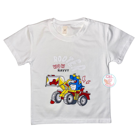 Polera Verano Algodón para Niños Talla 2 a 8 años - DinoJeep Blanco