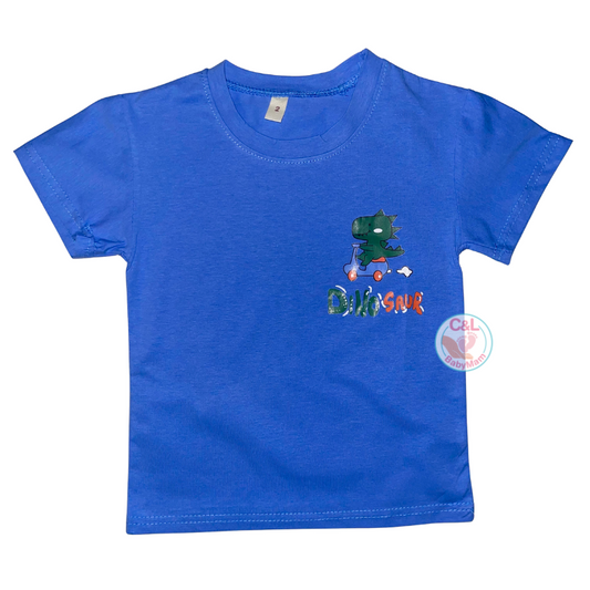 Polera Verano Algodón para Niños Talla 2 a 8 años - Dinosaur Azul