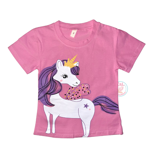 Polera Verano Algodón para Niñas Talla 2 a 8 años - Unicornio Rosado