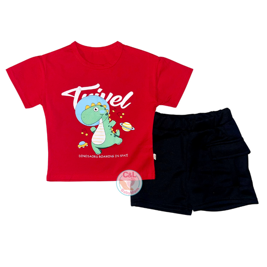 Conjuntos de 2 piezas Verano para Niños Short/Polera Dino Rojo