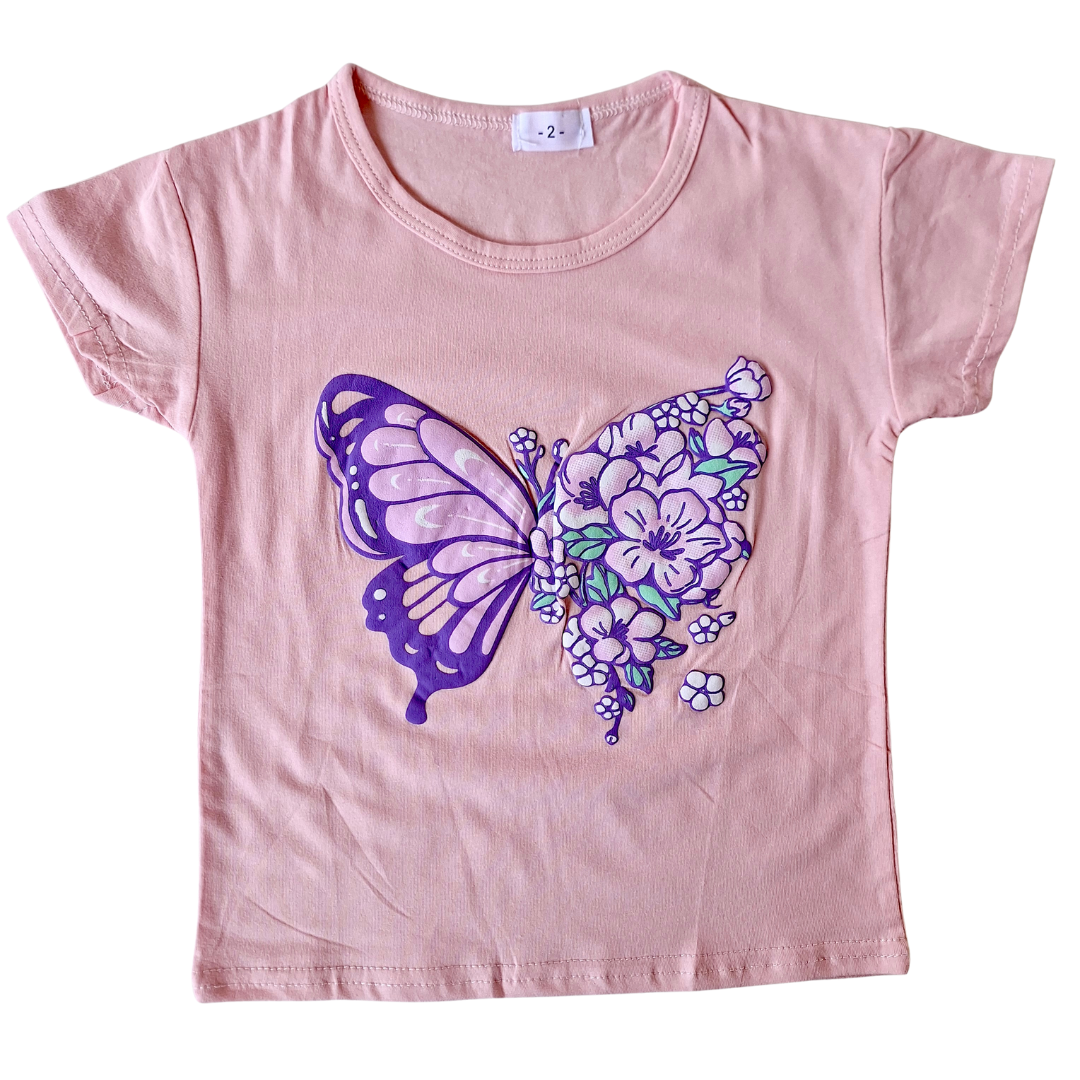 Polera Verano Algodón para Niñas Talla 2 a 5 años - Mariposa Rosa