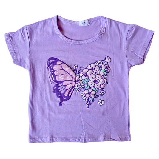 Polera Verano Algodón para Niñas Talla 2 a 5 años - Mariposa Lila