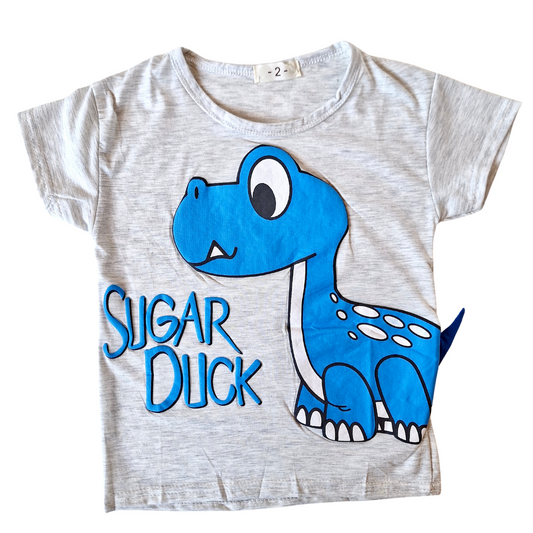 Polera con cola Verano Algodón para Niños Talla 2 a 5 años - Dinosaurio Gris