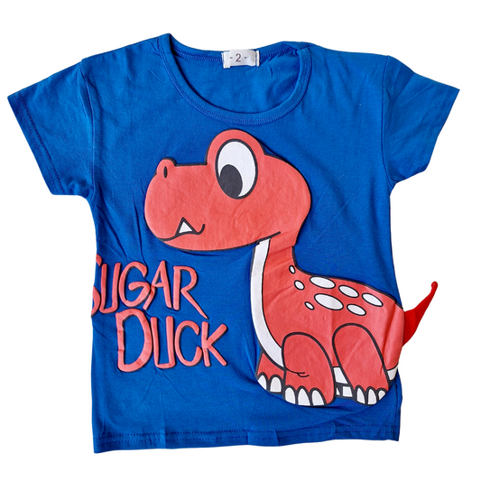 Polera con cola Verano Algodón para Niños Talla 2 a 5 años - Dinosaurio Azul