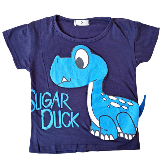 Polera con cola Verano Algodón para Niños Talla 2 a 5 años - Dinosaurio Azul Oscuro