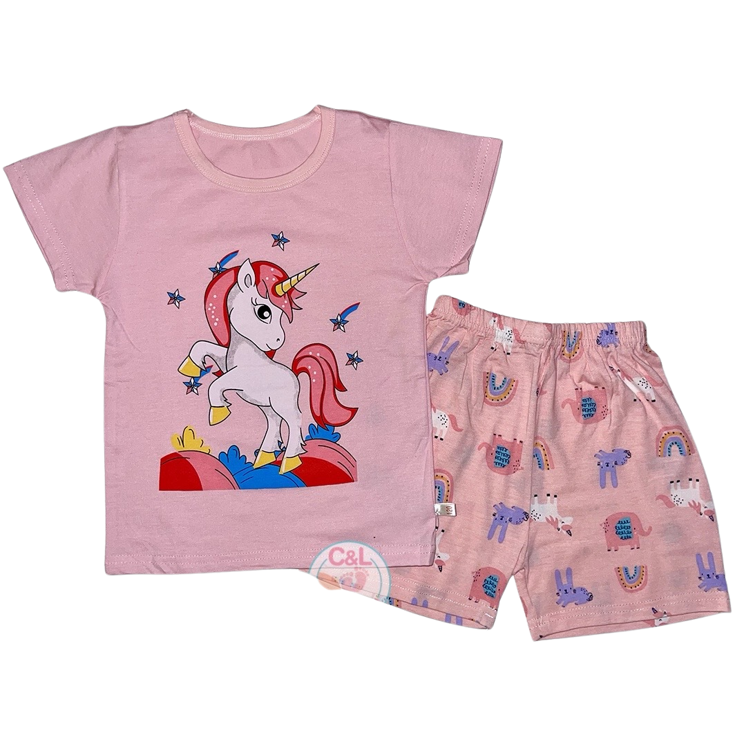 Pijama de Verano para Bebés y Niñas 1-6 Años Polera/Short Unicor-Star Rosa