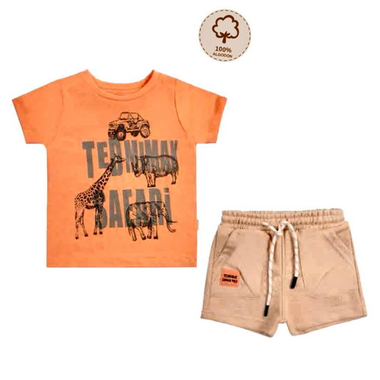 Conjuntos 2 piezas Verano para niños Short-Polera diseño Safari