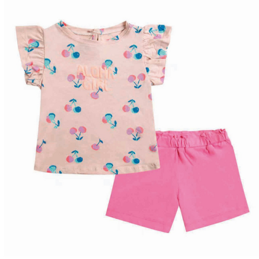 Conjuntos 2 piezas Verano para niñas Short-Polera diseño Aloha