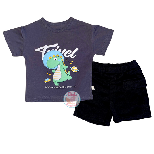 Conjuntos de 2 piezas Verano para Niños Short/Polera Gris Dino