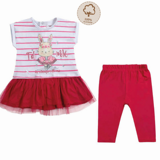 Conjuntos 2 piezas Verano para niñas Short-Polera diseño Conejita Rojo