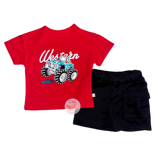 Conjuntos de 2 piezas Verano para Niños Short/Polera Rojo Jeep