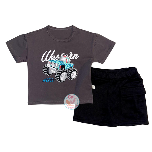 Conjuntos de 2 piezas Verano para Niños Short/Polera Gris Jeep