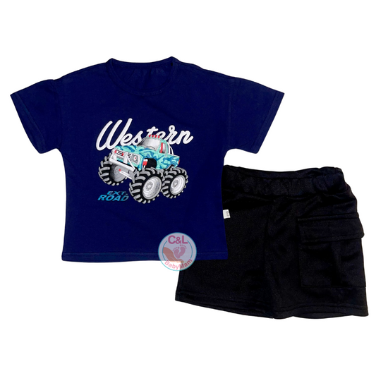 Conjuntos de 2 piezas Verano para Niños Short/Polera Azul Oscuro Jeep