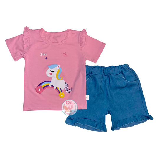 Conjuntos de 2 piezas Verano para Niñas Short/Polera Lila Pony