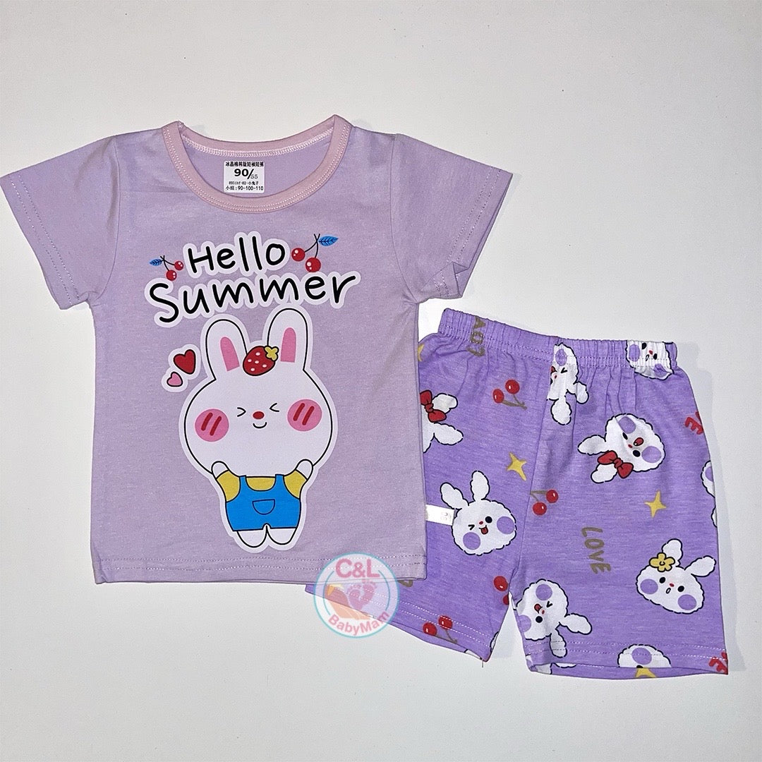 Pijama de Verano para Bebés y Niñas Short/Polera 1-2-3 años Lila Summer