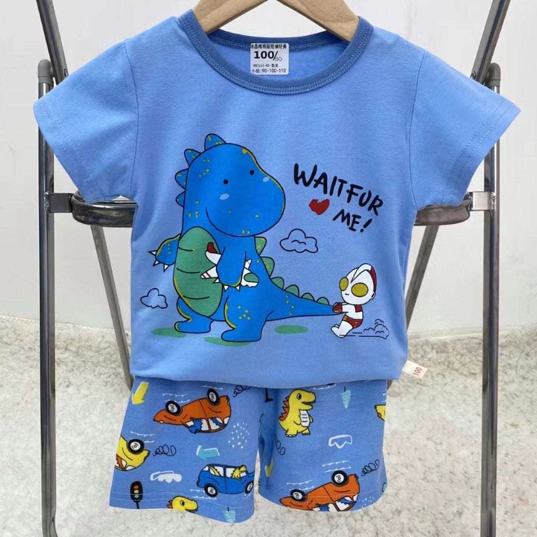 Pijama de Verano para Bebés y Niños Short/Polera 1-2-3 años Azul Dinosaurio