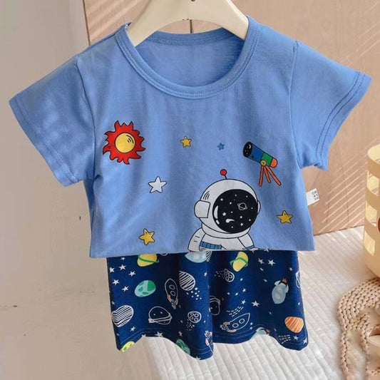 Pijama de Verano para Bebés y Niños Short/Polera 1-2-3 años Celeste Astronauta