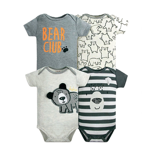 Bodys Manga Corta Bebé Niño Pack de 4 Diseño Oso Polar Grises