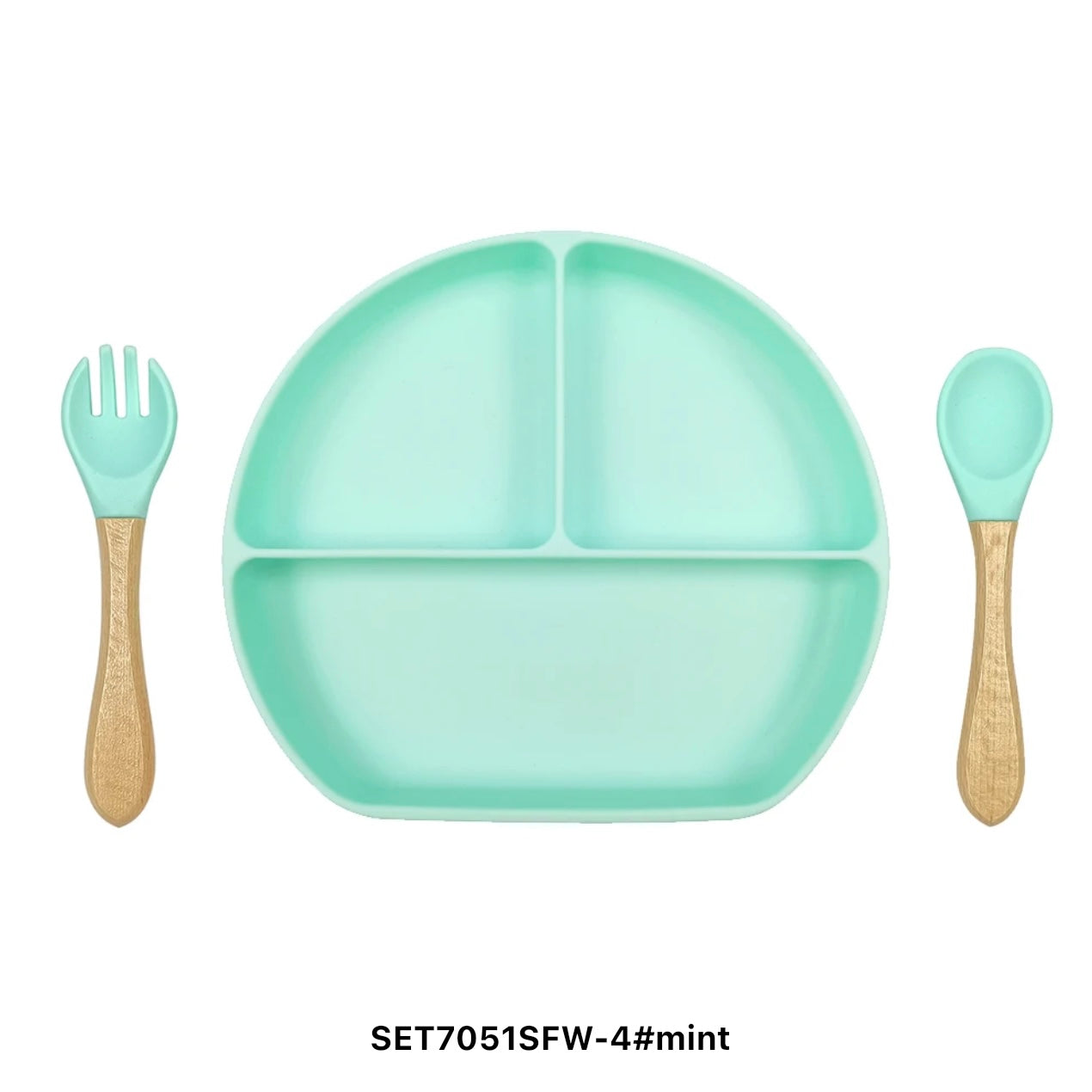 Set De Alimentación Silicona Dividida Con Ventosa Bebés 3pz Menta