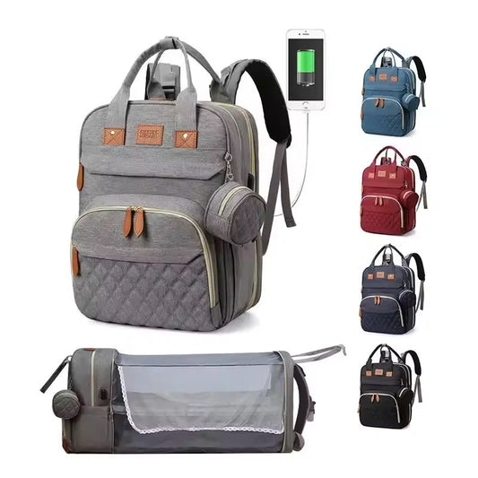 Mochila Pañalera 3 en 1 con Cuna, Mudador y Cargador USB