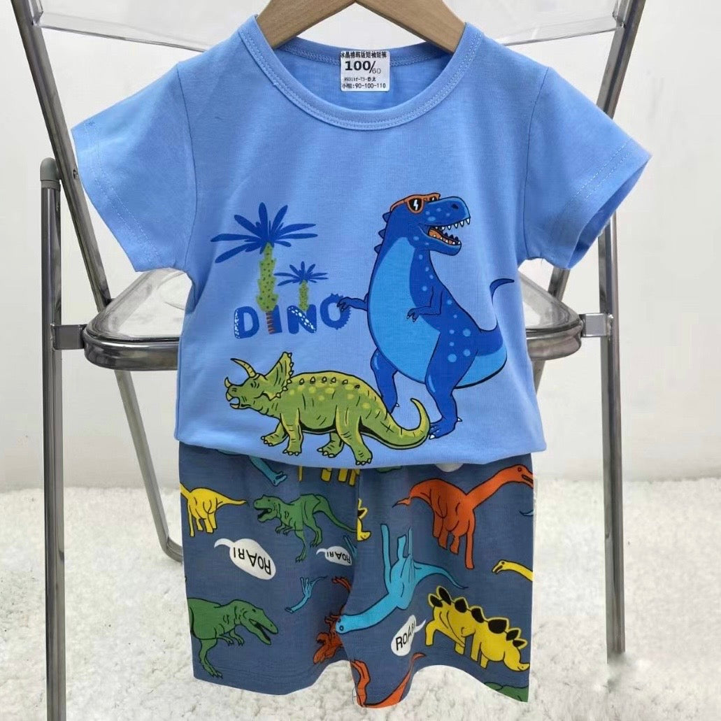 Pijama de Verano para Bebés y Niños Short/Polera 1-2-3 años Azul Dinosaurios