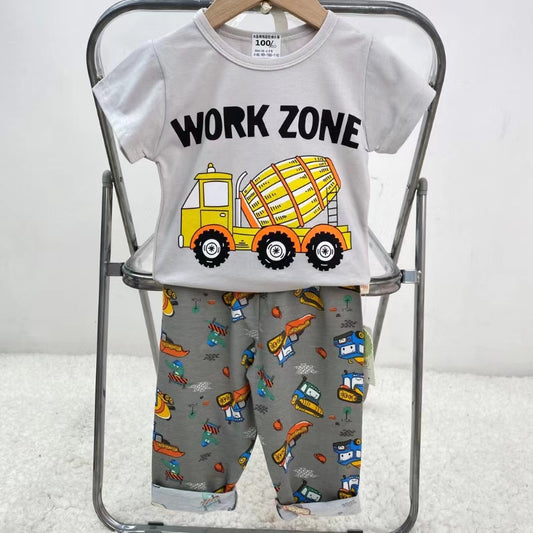 Pijama de Verano para Bebés y Niños Pantalón/Polera 1-2-3 años Gris Camión