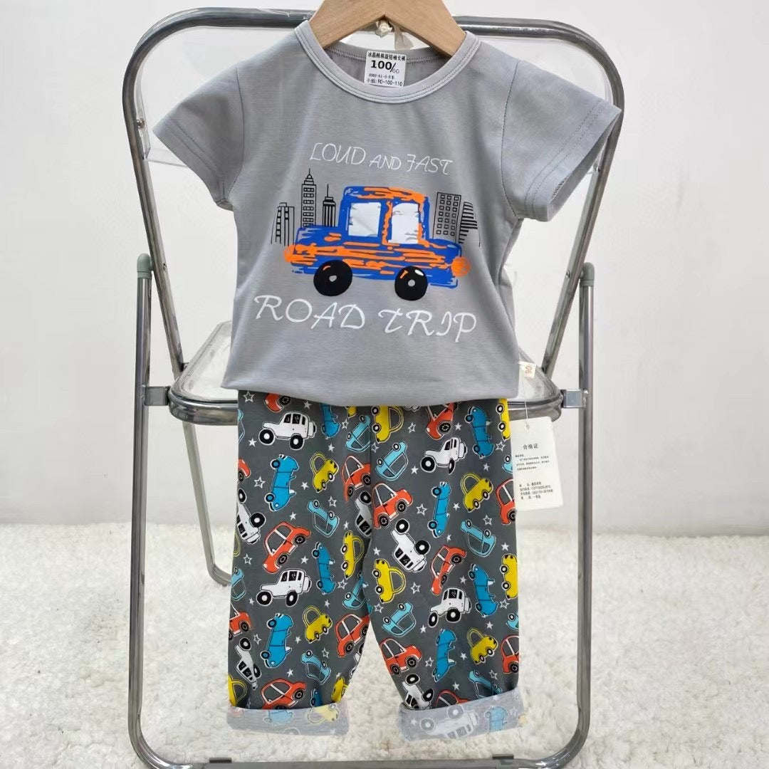 Pijama de Verano para Bebés y Niños Pantalón/Polera 1-2-3 años Gris Auto